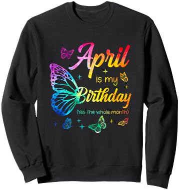 April Birthday Girls Butterfly Tie Dye Theme Sweatshirt - Sweatshirt | Black