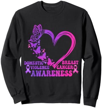 Breast Cancer And Domestic Violence Awareness Heart Sweatshirt - Sweatshirt | Black