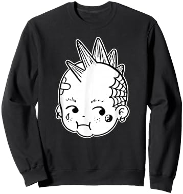 Kewpie Baby Punk Rocker Mohawk Blackwork Sweatshirt - Sweatshirt | Black