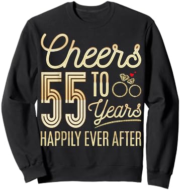 Cheers to 55 Years Happily - 55th Wedding Anniversary Sweatshirt - Sweatshirt | Black