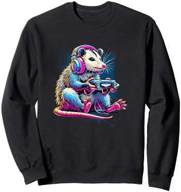 Funny Distressed Possum Gaming Retro Opossum Video Games Sweatshirt - Sweatshirt | Black