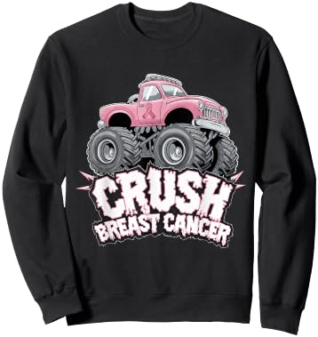Crush Breast Cancer Pink Ribbon Adult Toddler Monster Truck Sweatshirt - Sweatshirt | Black