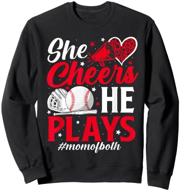 She Cheers He Plays Mom Of Both Cheer And Baseball Mom Sweatshirt - Sweatshirt | Black