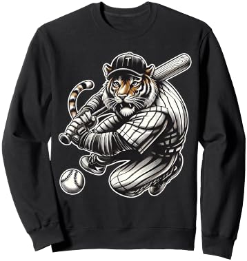 Funny Tiger Playing Baseball Cute Baseball Sweatshirt - Sweatshirt | Black