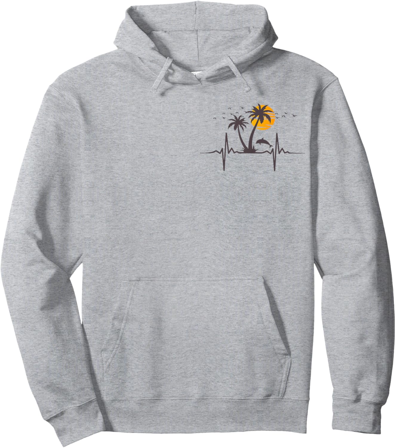 Palm Trees Beach Heartbeat Island Dolphin Tropical Retro Women Girls Kids Hoodie - Hoodie | Ash