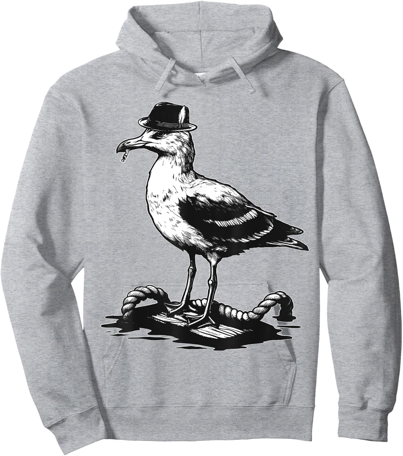 Vintage Seagull Bird Smoking Hat Rope Nautical Design Hoodie - Hoodie | Ash