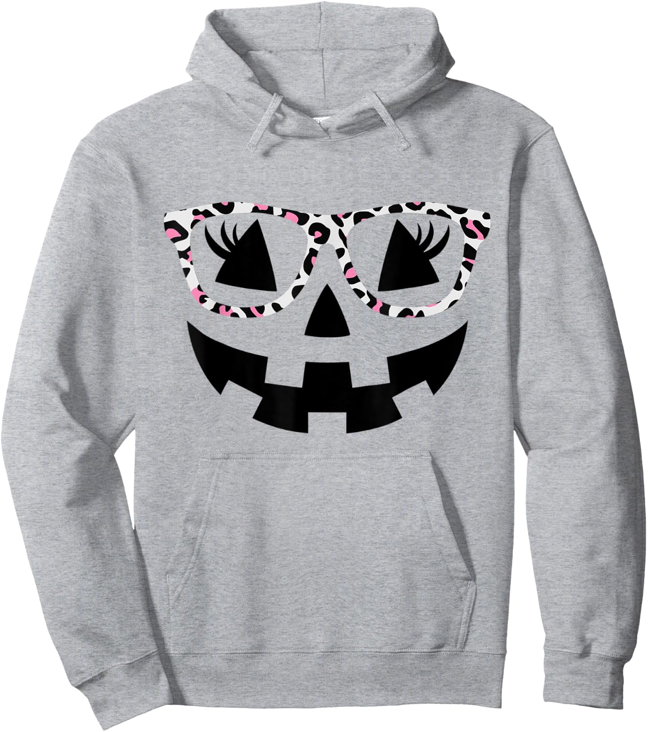 Jack O Lantern Face Pumpkin Halloween Leopard Print Glasses Hoodie - Hoodie | Ash