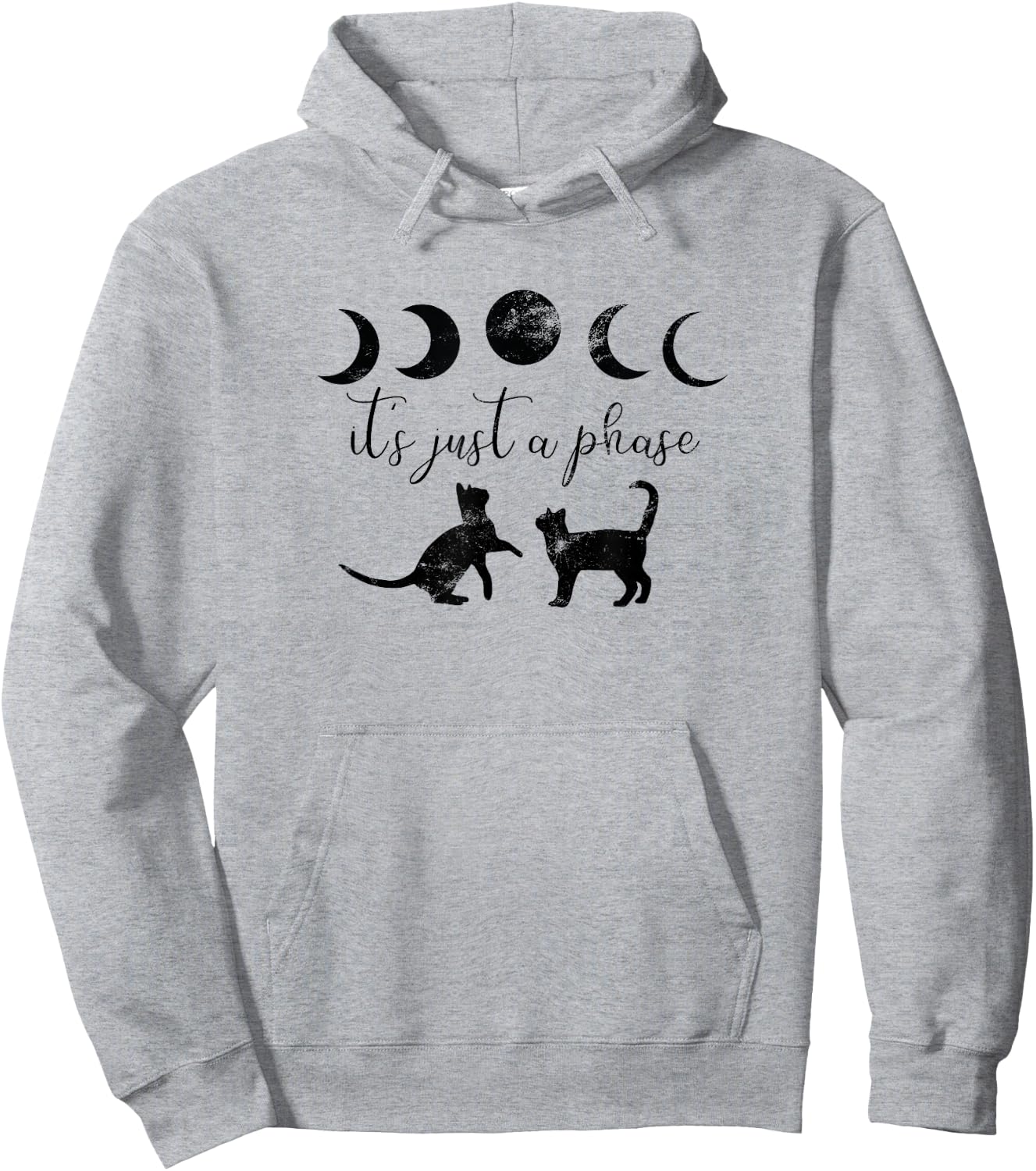 Cats Motif Funny Fun Retro Moon Quote Its just a phase Hoodie - Hoodie | Ash