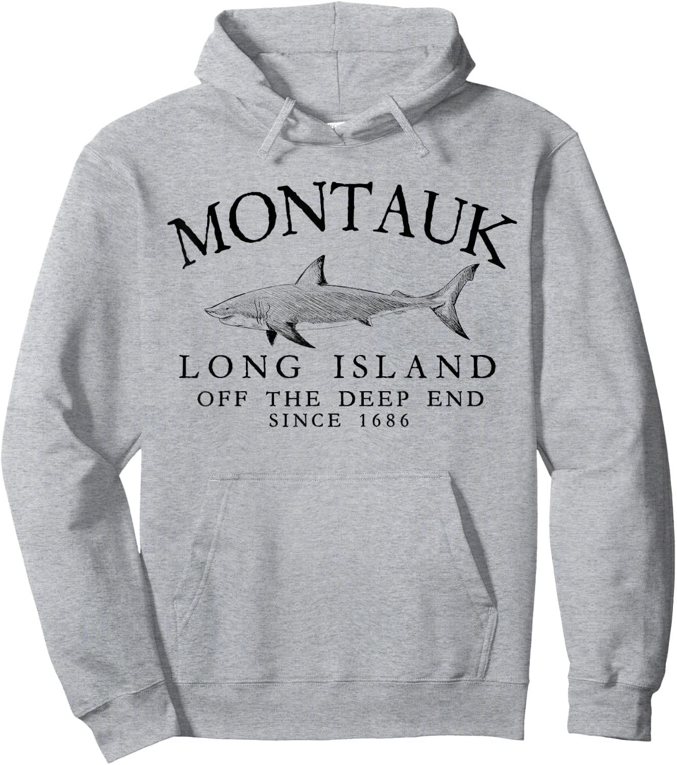 Montauk LI Off The Deep End Shark Fishing Vintage Black Hoodie - Hoodie | Ash