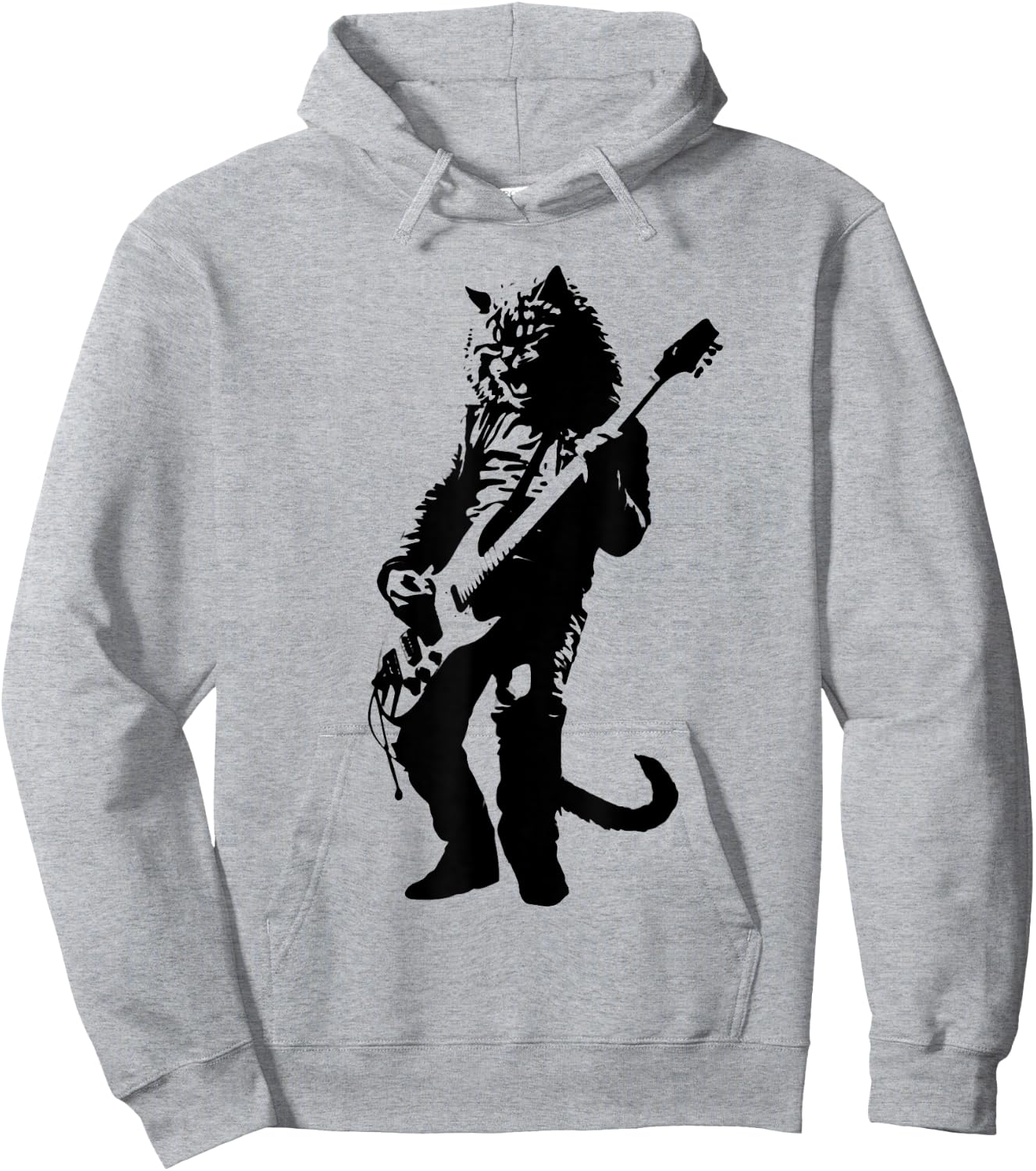 Rock Cat Playing Guitar Funny Guitar Cat Tall Hoodie - Hoodie | Ash