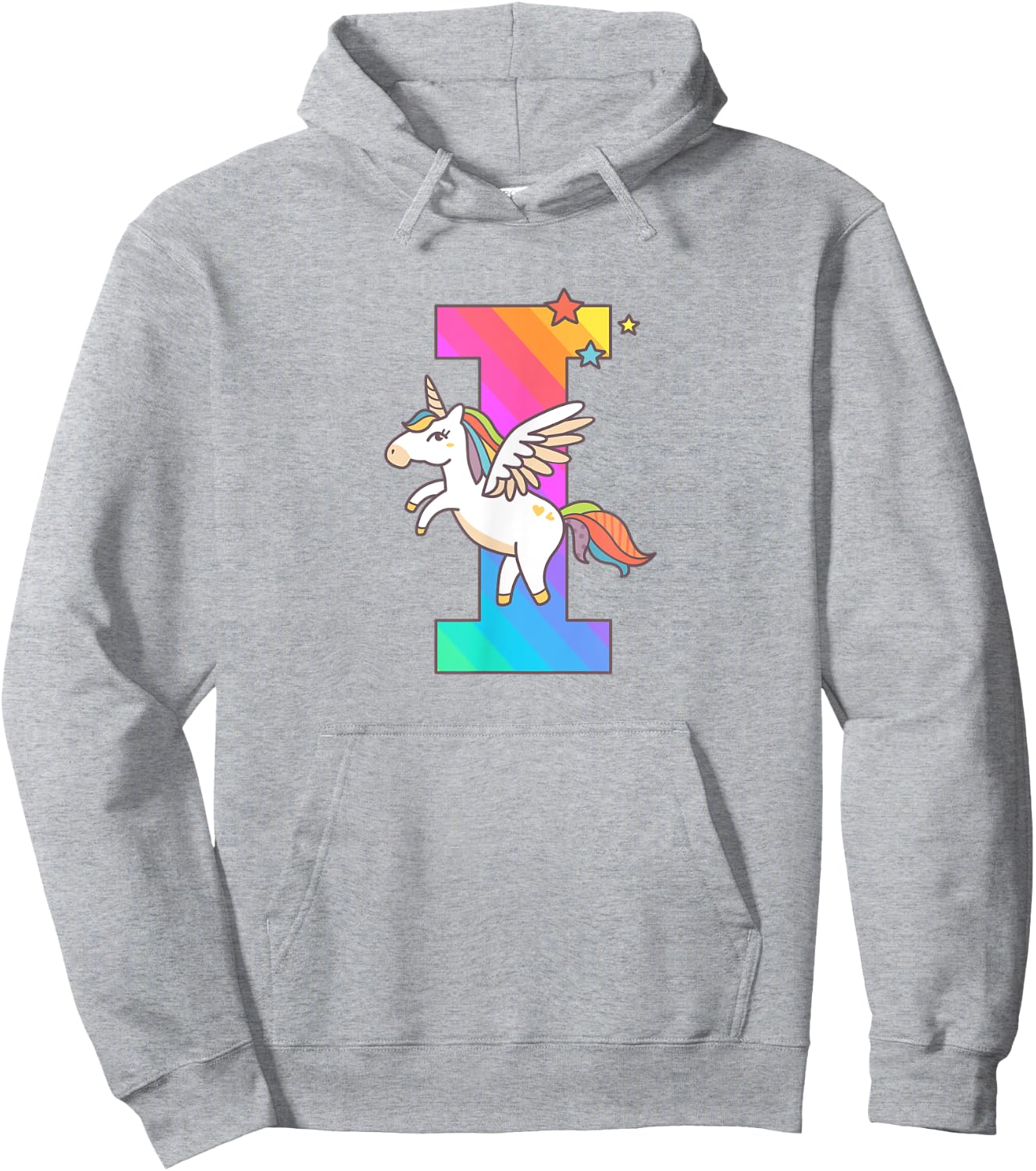 Unicorn Monogram Letter I Initial Cute Girls Birthday Gift Hoodie - Hoodie | Ash