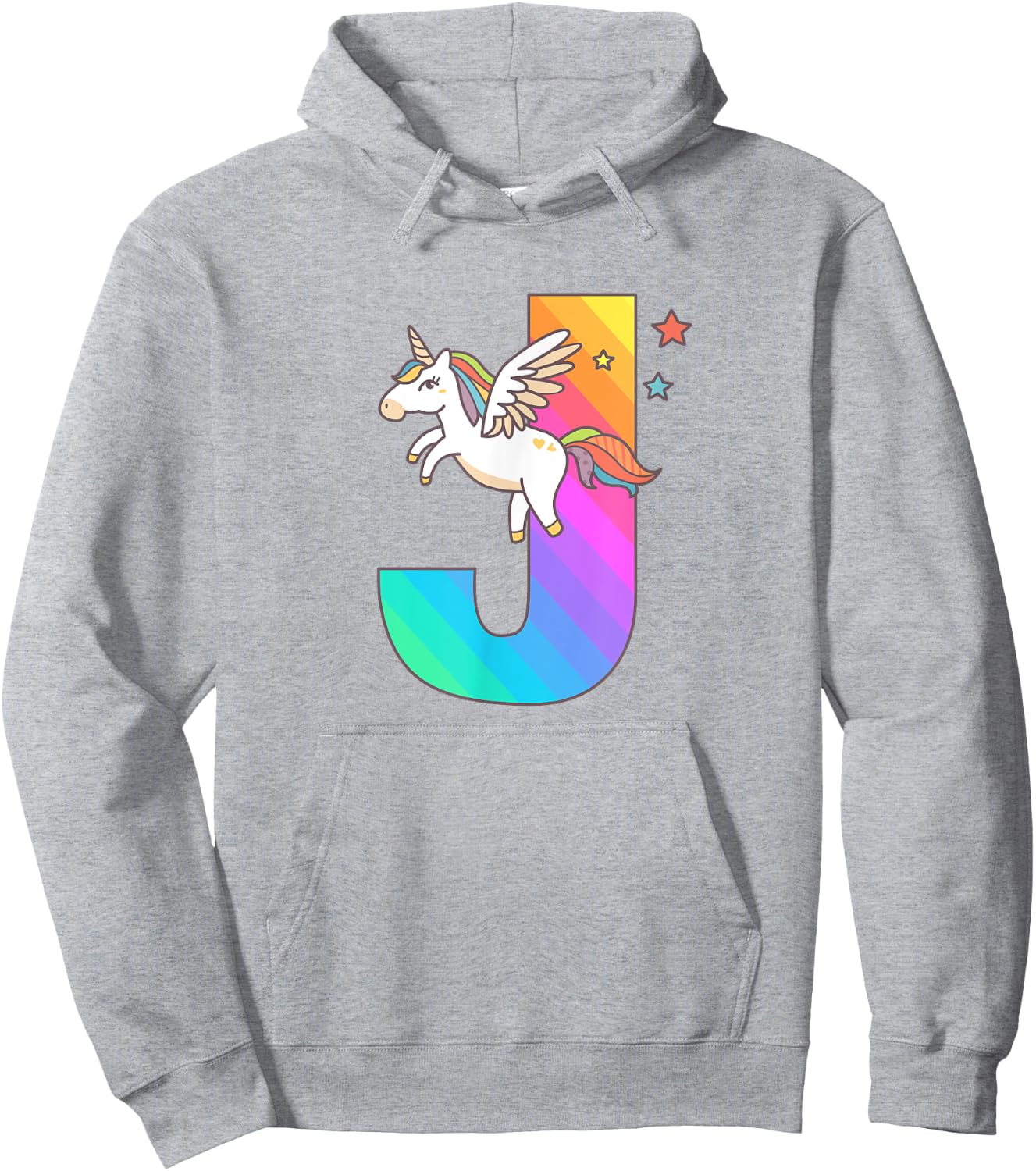 Unicorn Monogram Letter J Initial Cute Girls Birthday Gift Hoodie - Hoodie | Ash