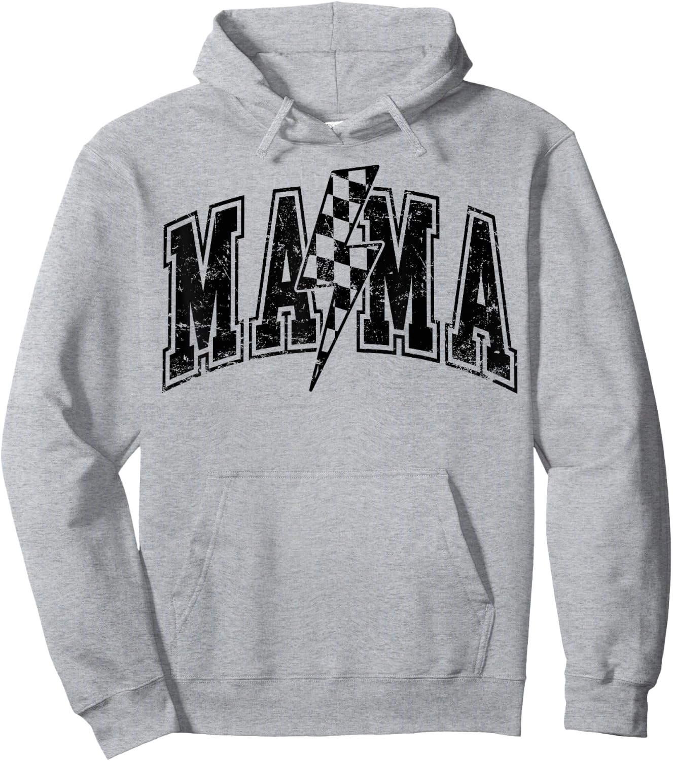 Mama Lightning Bolt Checkered Varsity Mom Women Mother's Day Hoodie - Hoodie | Ash