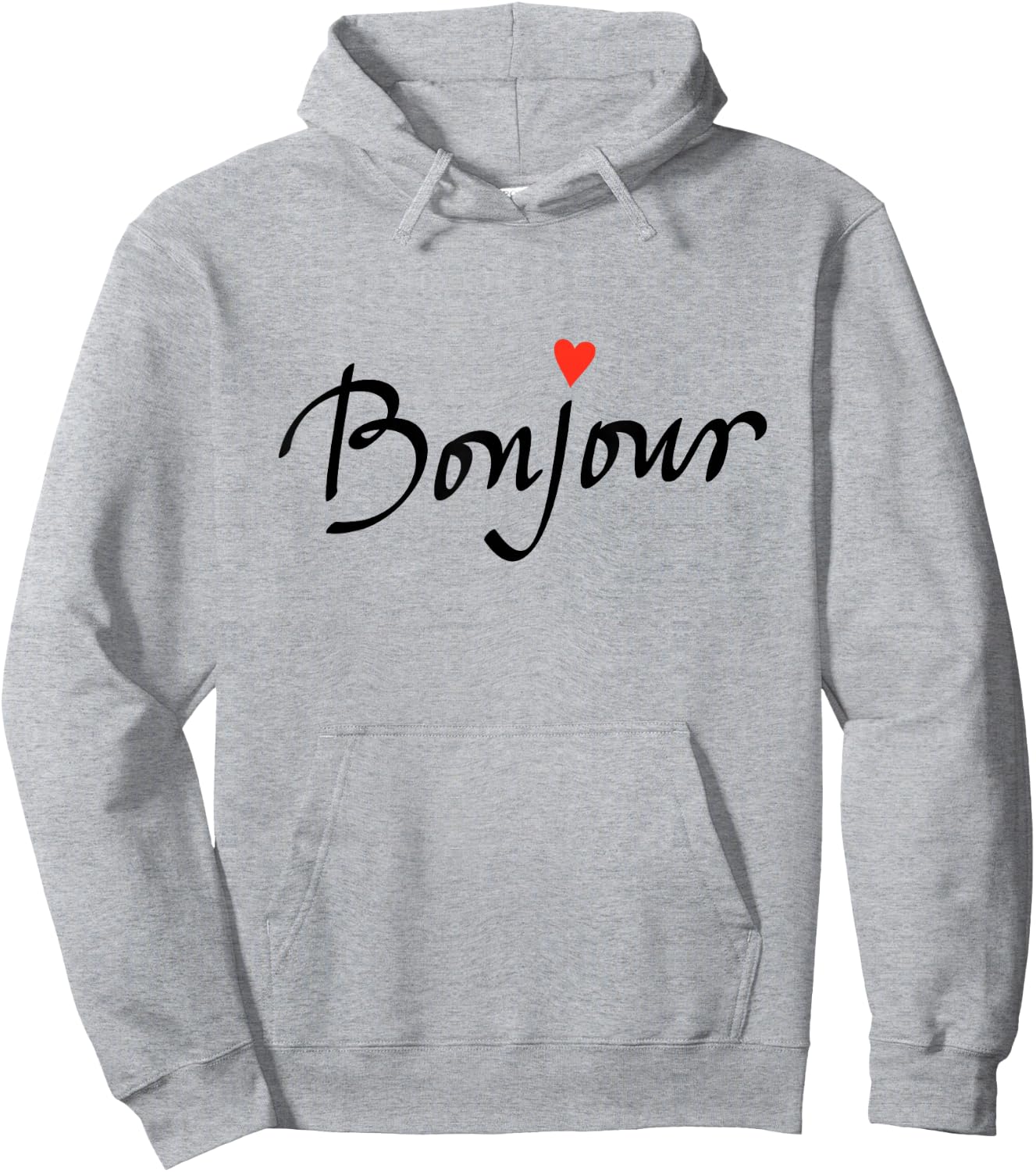 Bonjour with Heart and Cool Font Hoodie - Hoodie | Ash