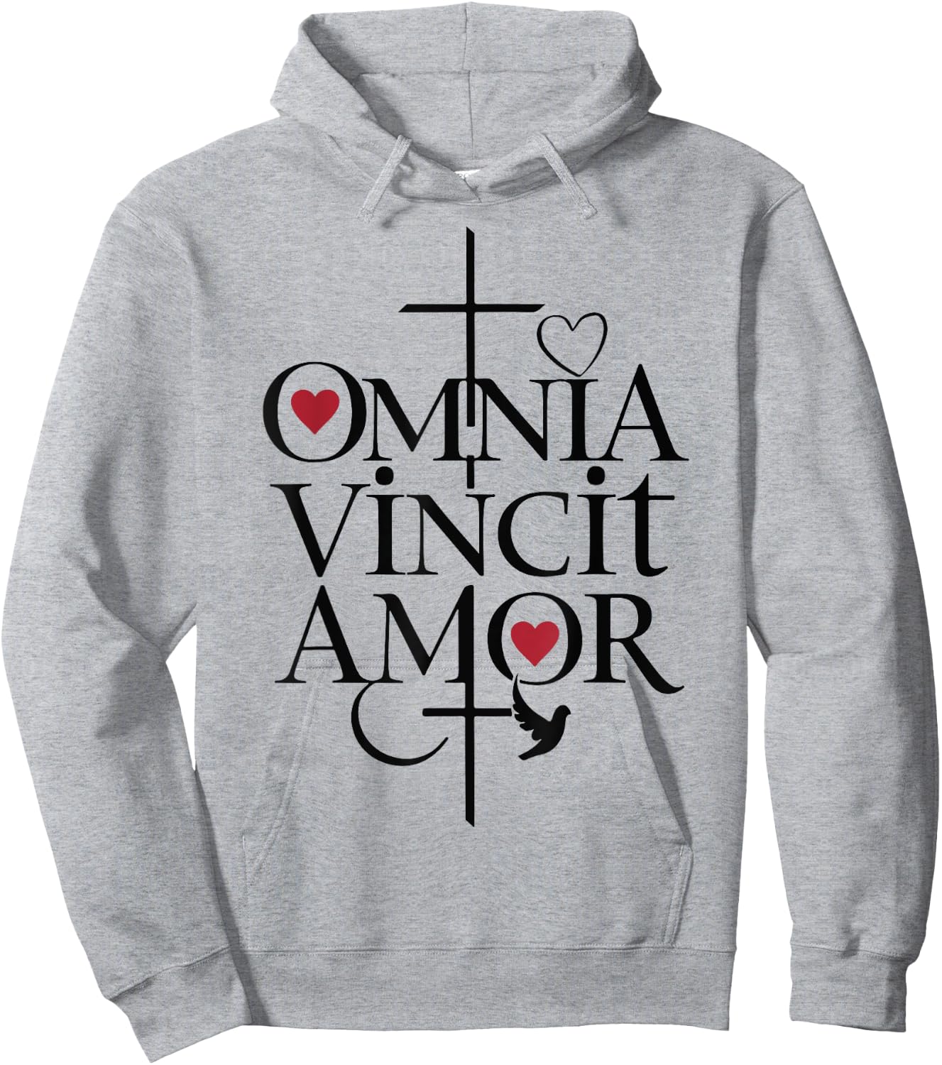 Omnia Vincit Amor Religious Latin Quote Love Faith Cross Hoodie - Hoodie | Ash