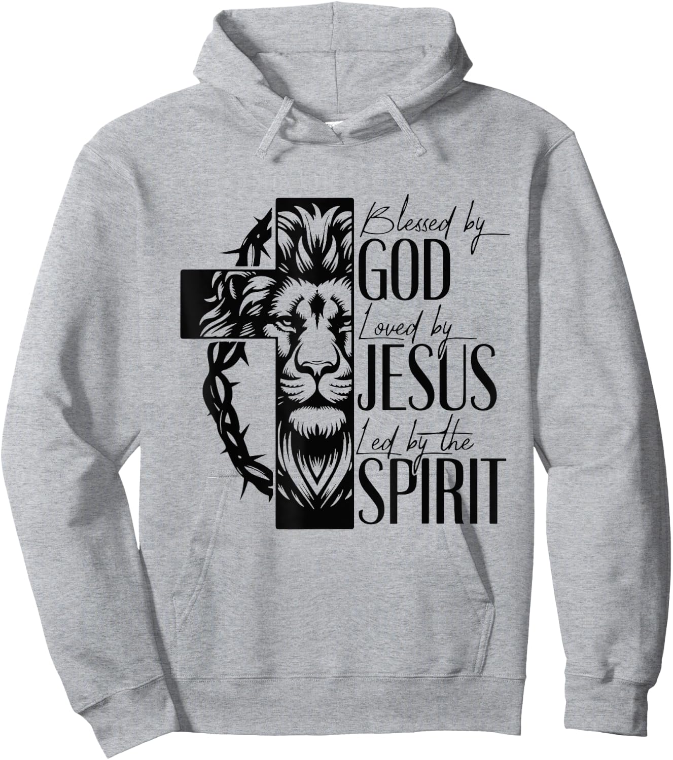 Lion Blessed by god loved by jesus led by the spirit Hoodie - Hoodie | Ash