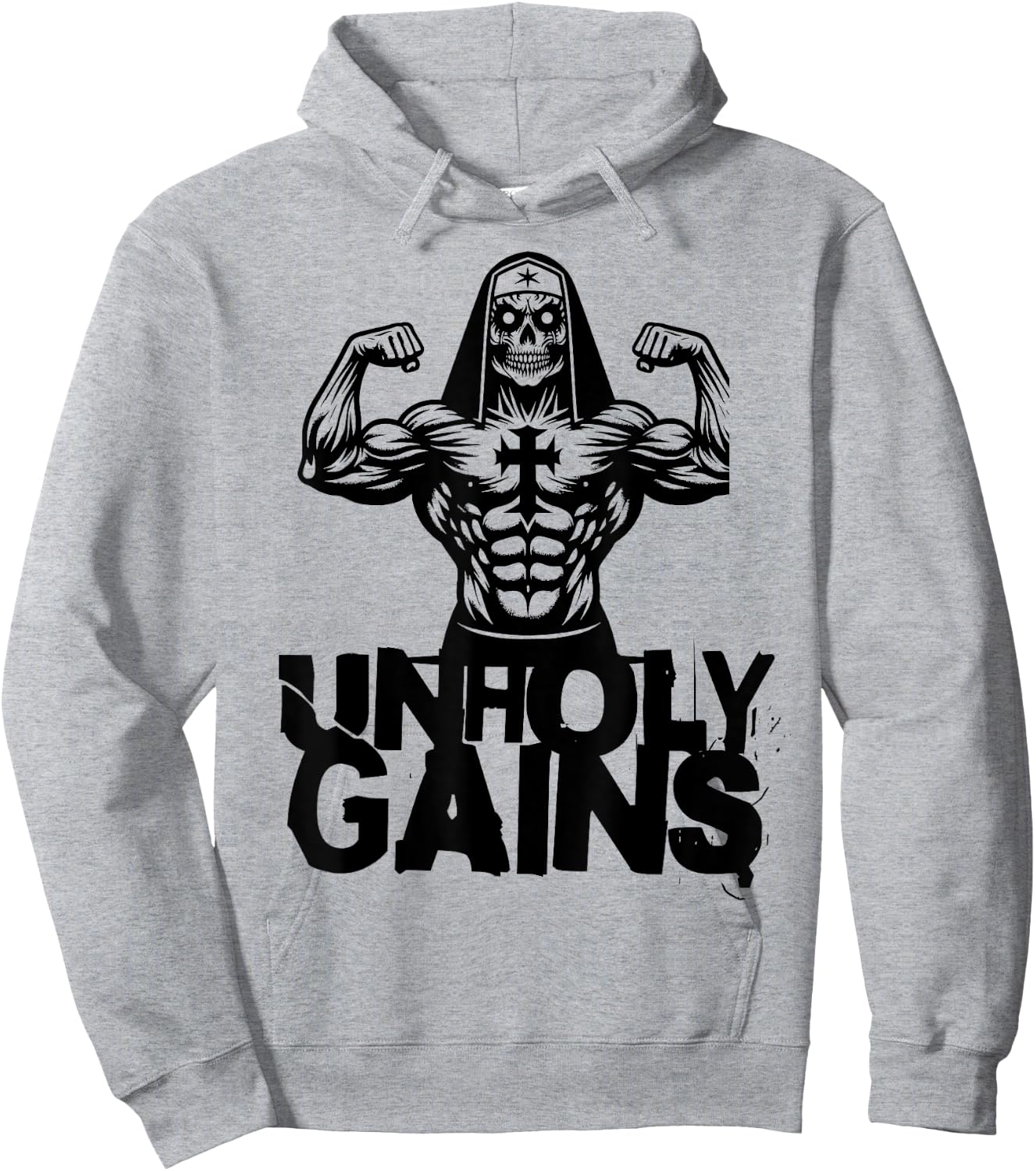 Unholy Gains Satanic Workout Devil Worship Nun Hoodie - Hoodie | Ash