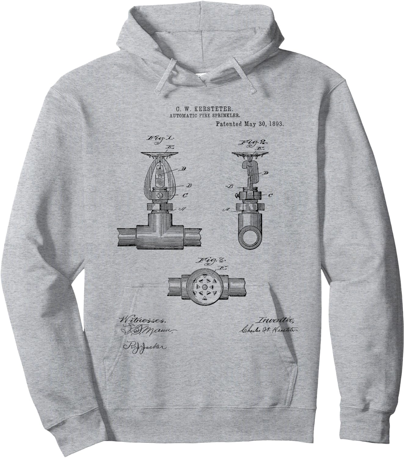 Fire Sprinkler Vintage Patent Hand Drawing Funny Novelty Hoodie - Hoodie | Ash