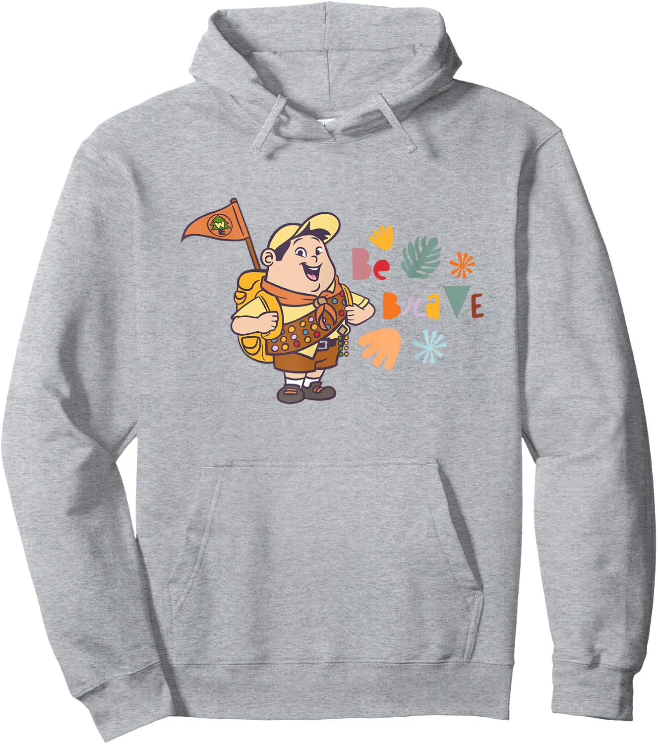 Disney Pixar Up Be Brave Cute Russell Colorful Chest Logo Hoodie - Hoodie | Ash