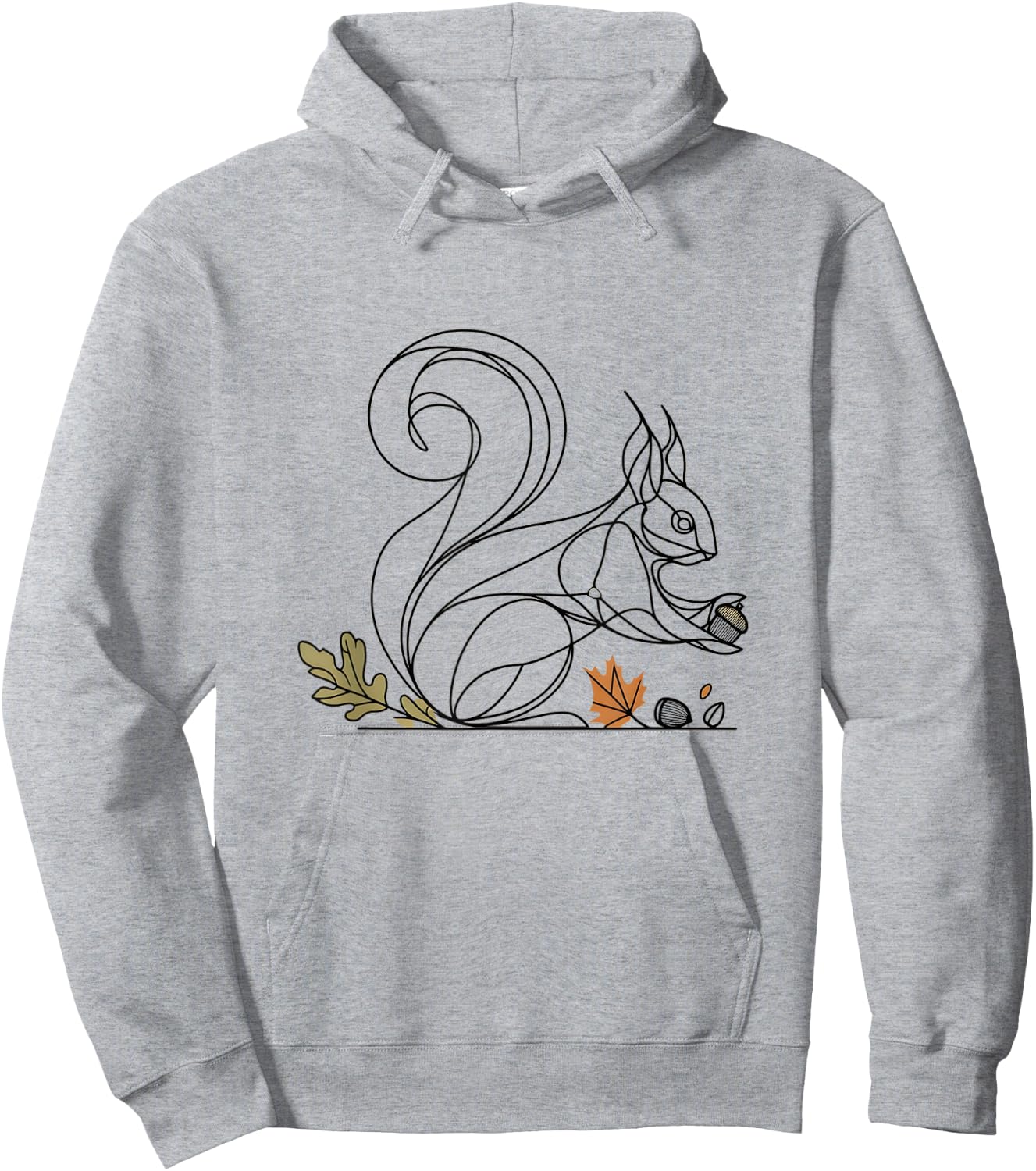 BioGeometry Autumn Squirrel Line with Acorns and Leaves Hoodie - Hoodie | Ash