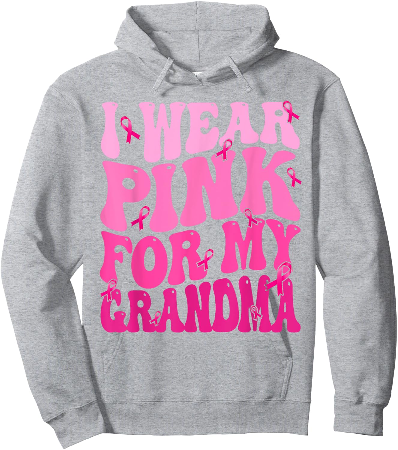 I Wear Pink For My Grandma Ribbon Breast Cancer Support Hoodie - Hoodie | Ash