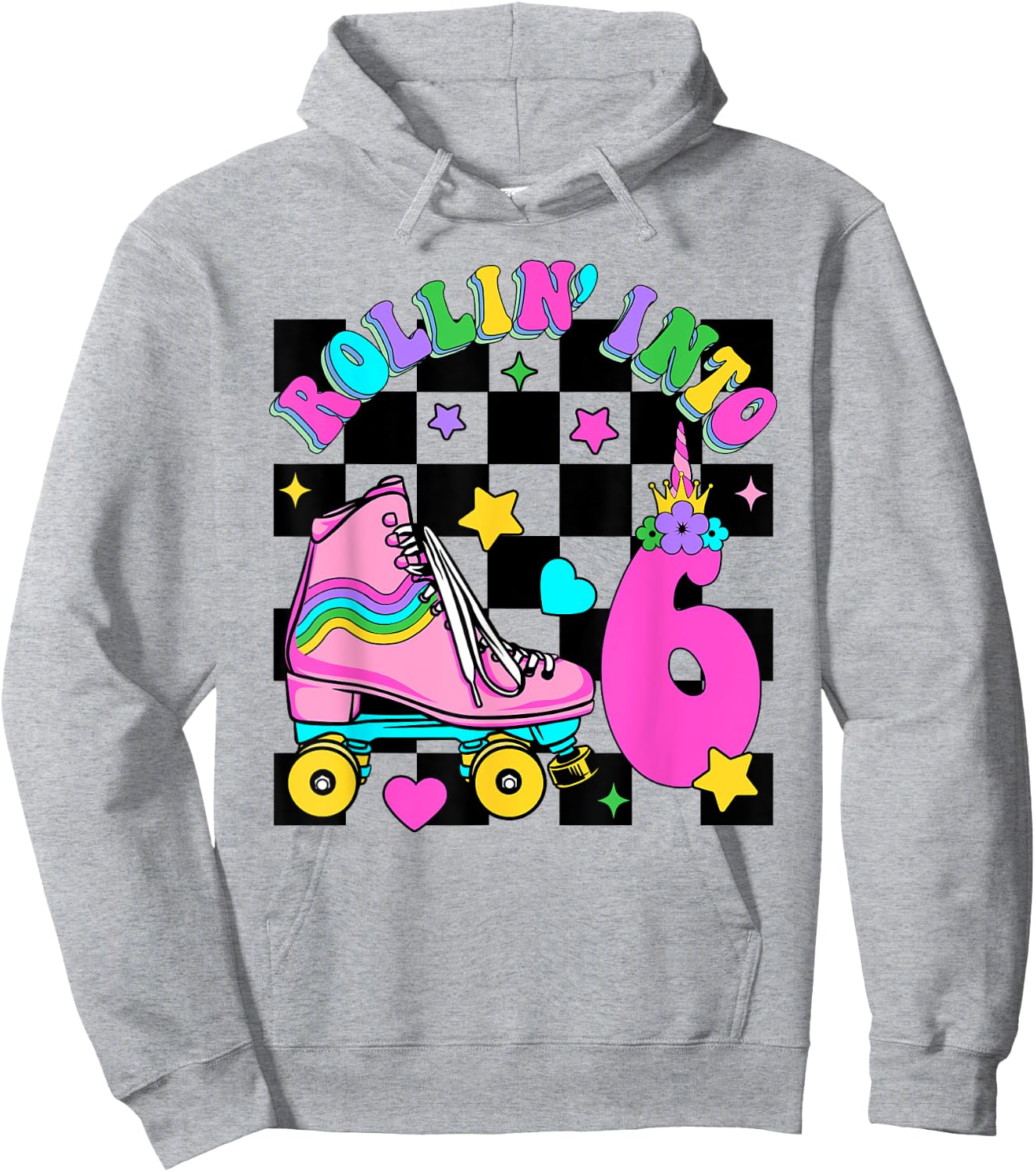 Rolling Into 6 Years Old Skater 6th Birthday Kids Girls Hoodie - Hoodie | Ash
