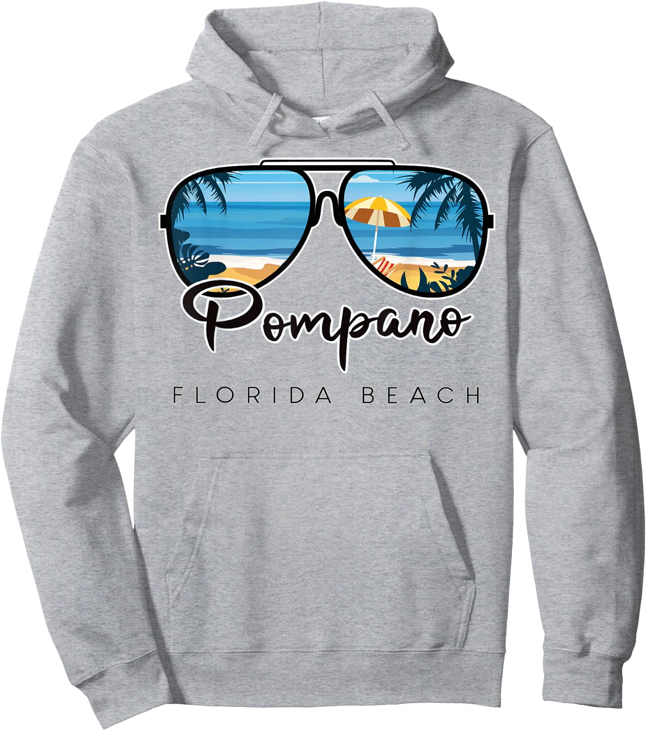 Pompano Beach Florida Palm Tree Sunglasses Souvenir Hoodie - Hoodie | Ash