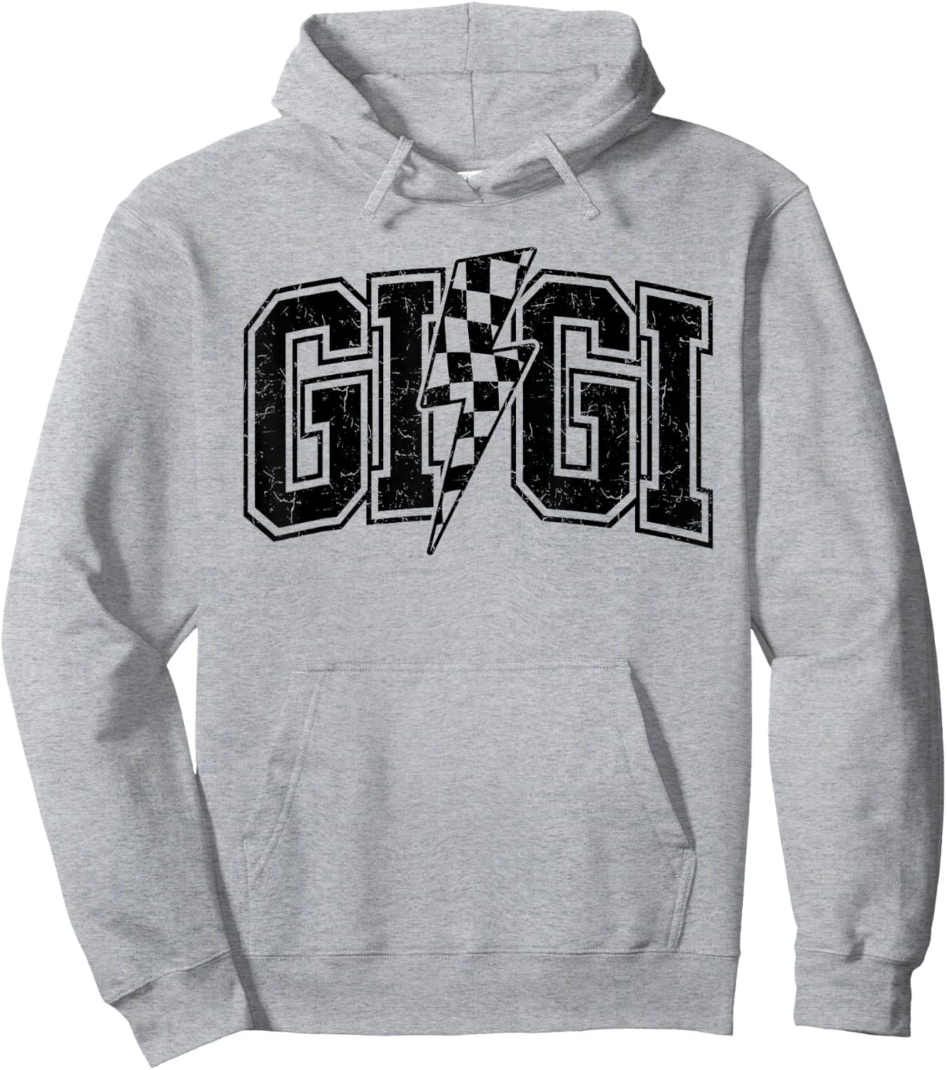 Gigi Lightning Bolt Racing Checkered Mother's Day Varsity Hoodie - Hoodie | Ash