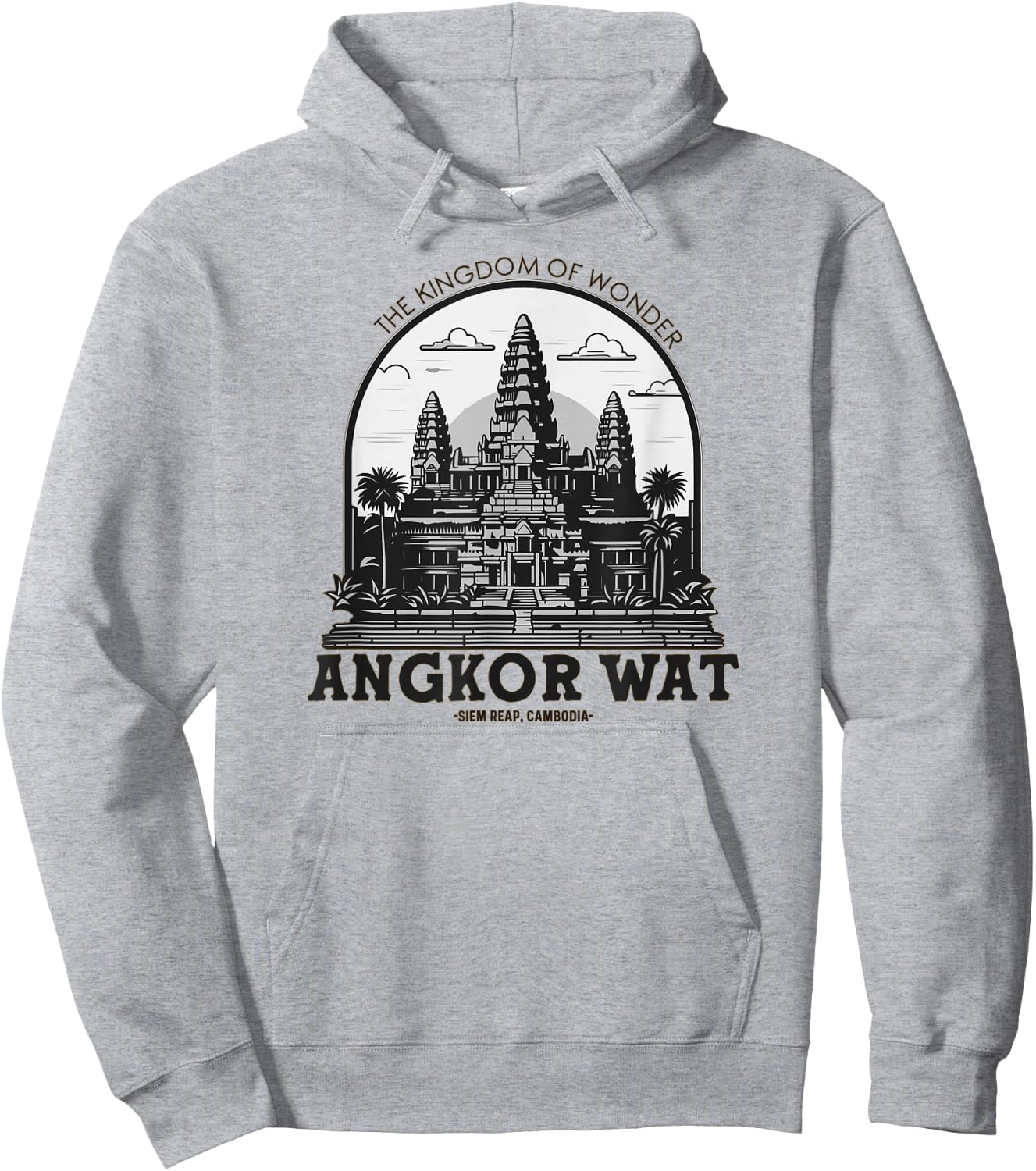 Less Than Three Khmer Brand -Adults Angkor Wat , Grey, Small, Short Sleeve, Classic Fit, Pull On, Travel, Leisure, Casual, , Embroidery Hoodie - Hoodie | Ash