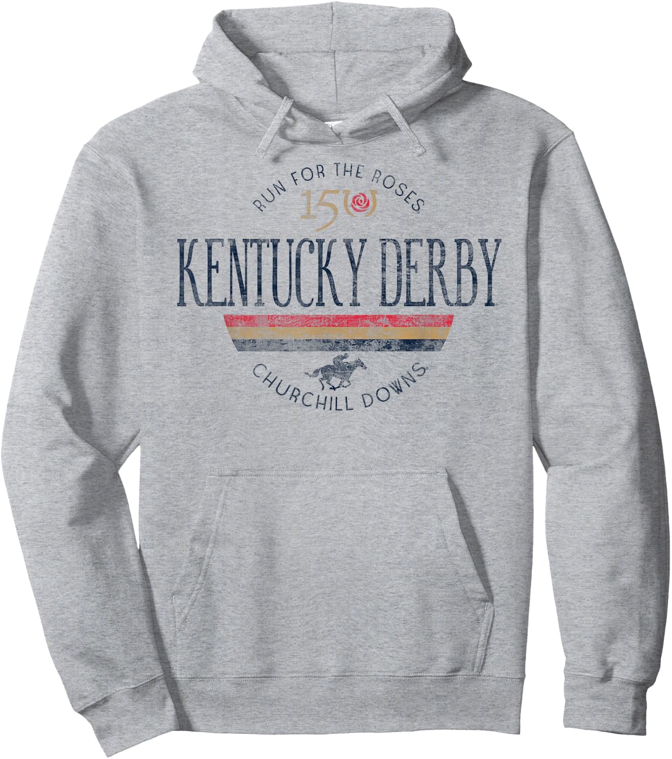 Kentucky Derby 150th Retro Stripe White Officially Licensed Hoodie - Hoodie | Ash
