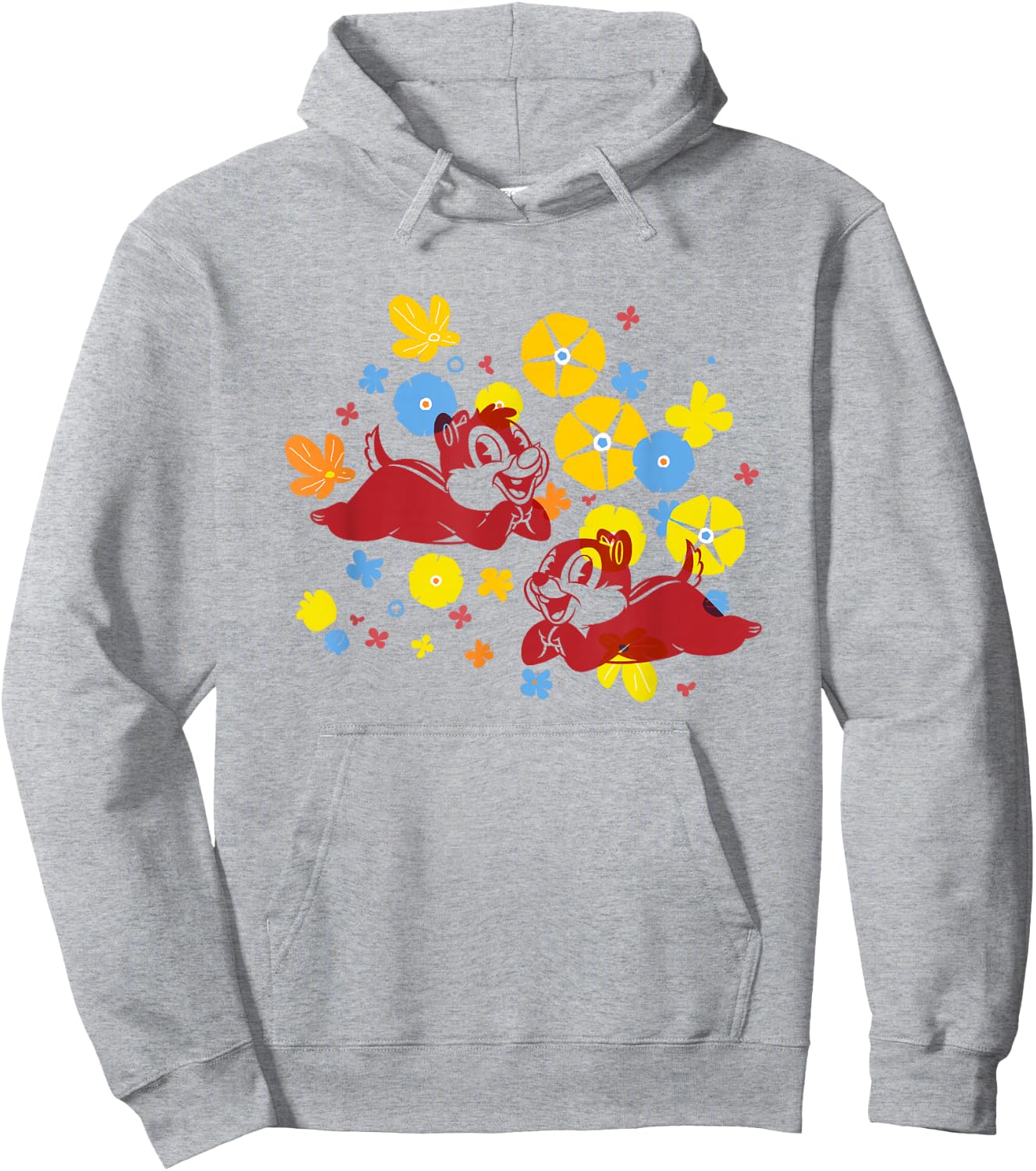 Disney Mickey and Friends Cute Chip & Dale Chest Floral Logo Hoodie - Hoodie | Ash