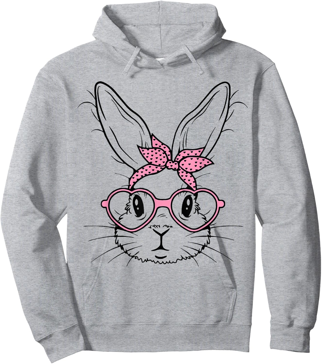 Cute Bunny Rabbit Face With Bandana Heart Glasses Easter Day Hoodie - Hoodie | Ash
