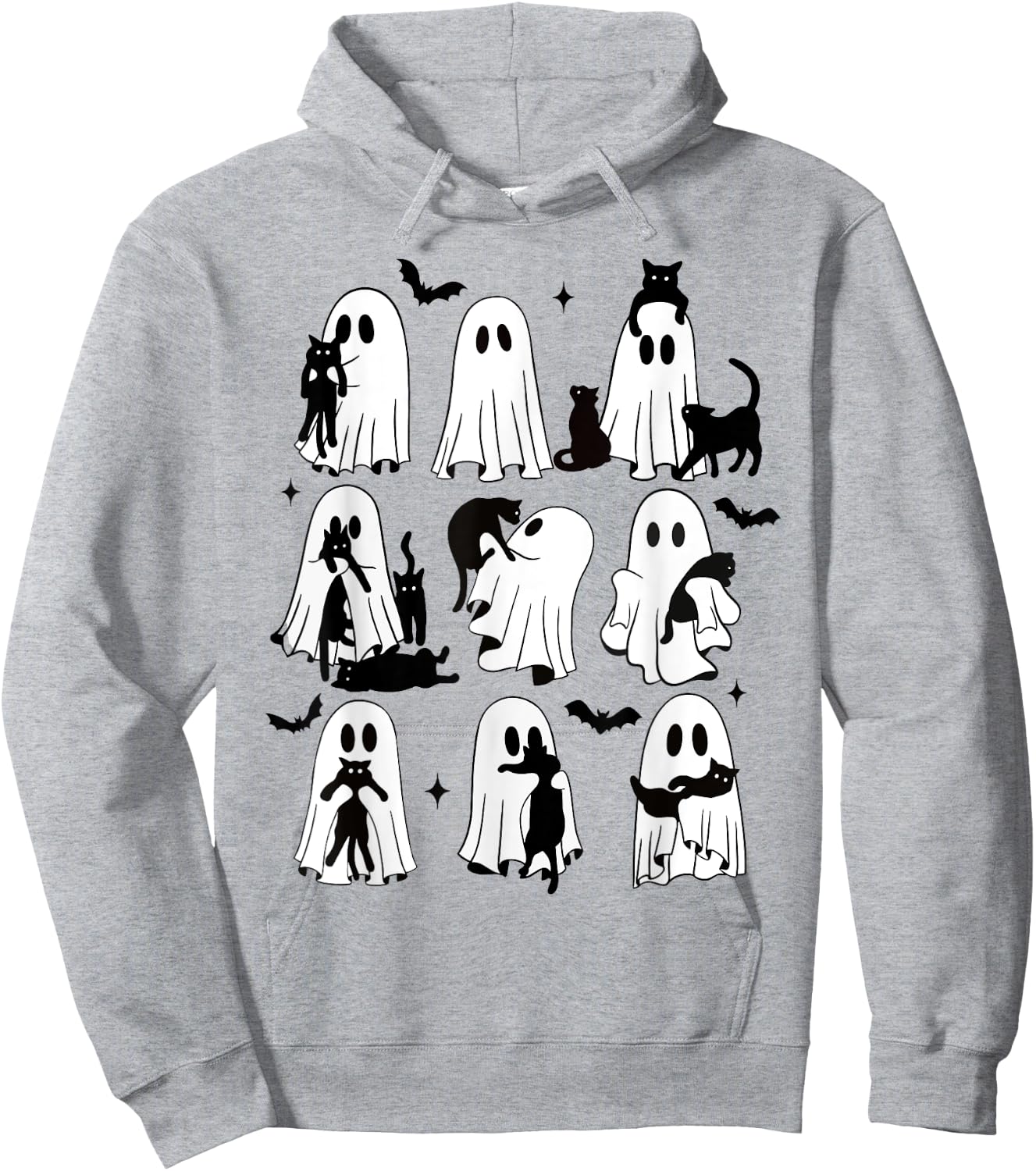 Funny Ghost Holding A Black Cat Lazy Halloween Spooky Season Hoodie - Hoodie | Ash