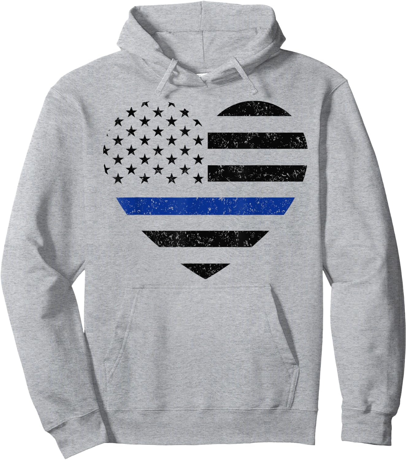 Thin Blue Line American Flag Heart Patriotic Kids Police Hoodie - Hoodie | Ash