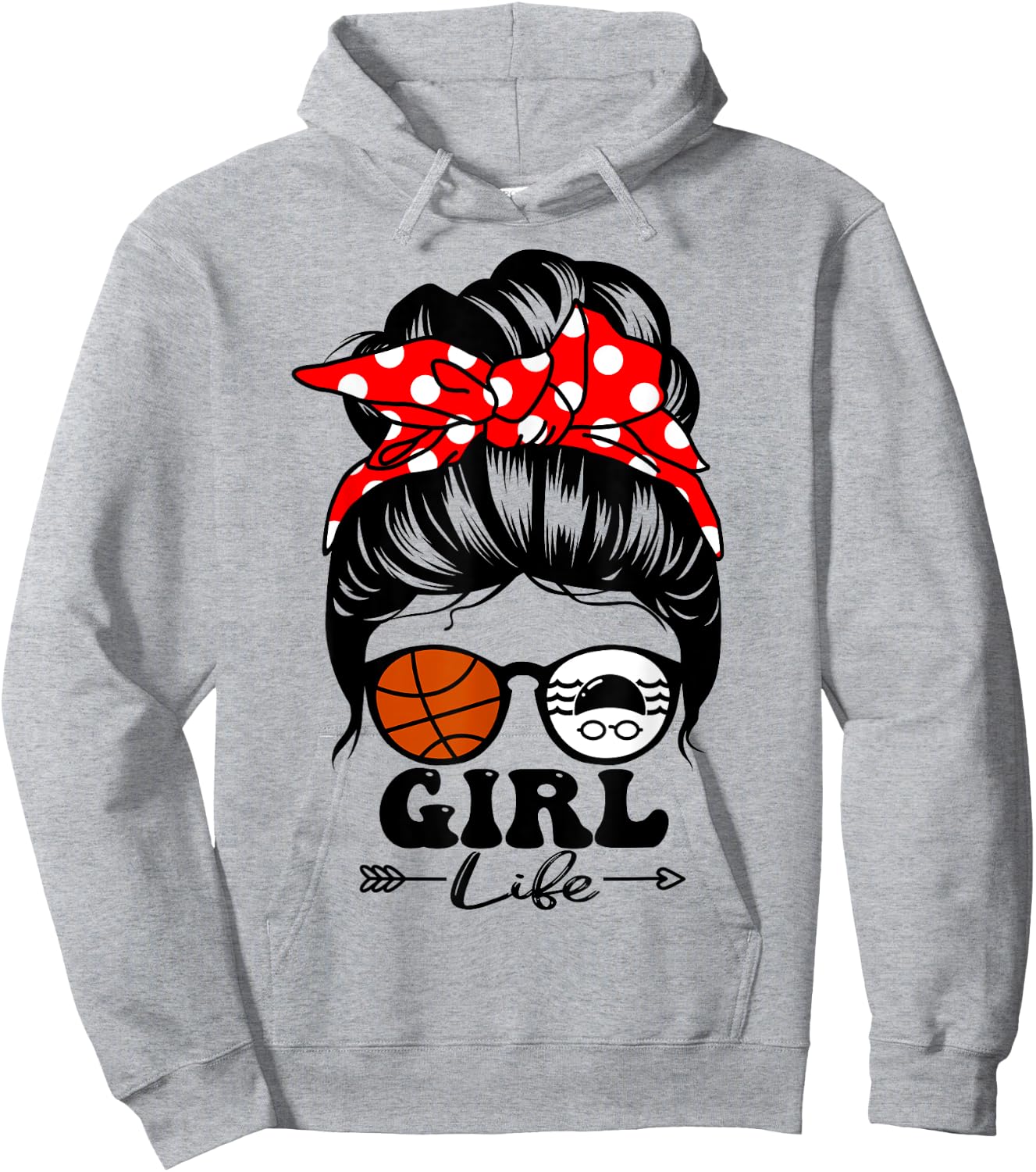 Girl Life Messy Bun Hair Funny Swim Basketball Player Girl Hoodie - Hoodie | Ash