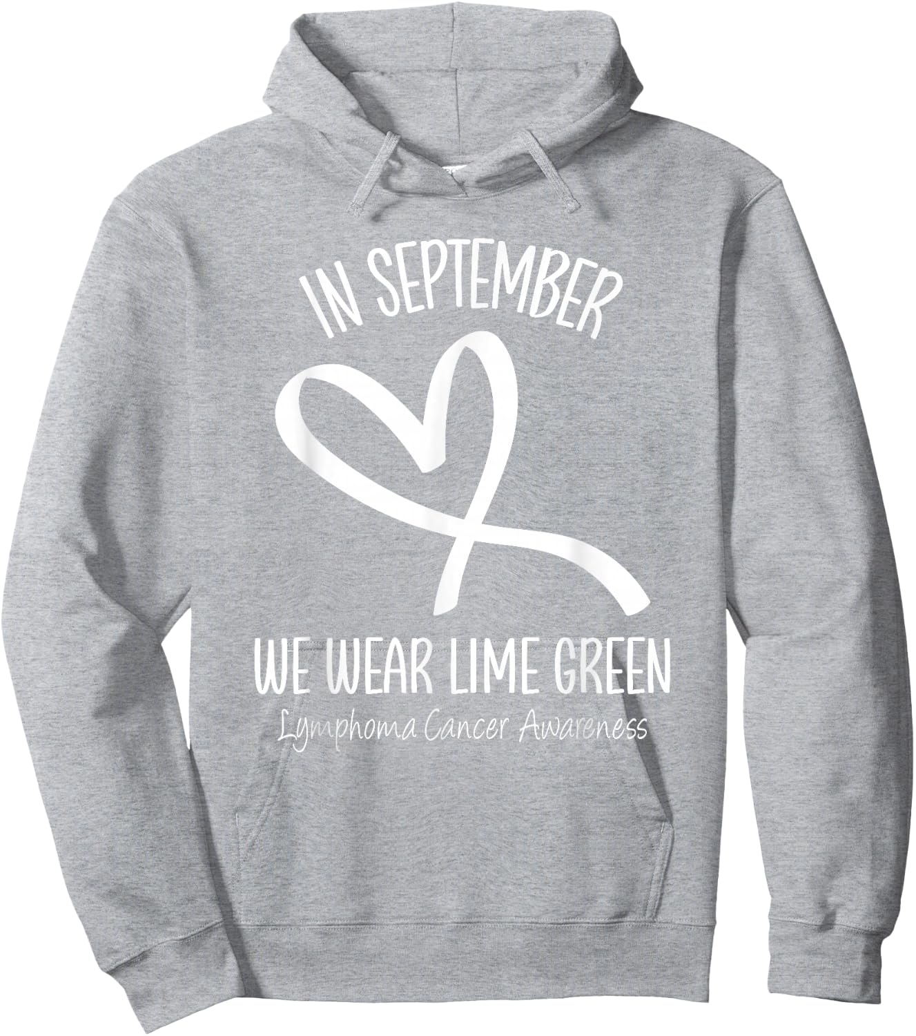 Heart September Lime Green Lymphoma Cancer Awareness Ribbon Hoodie - Hoodie | Ash