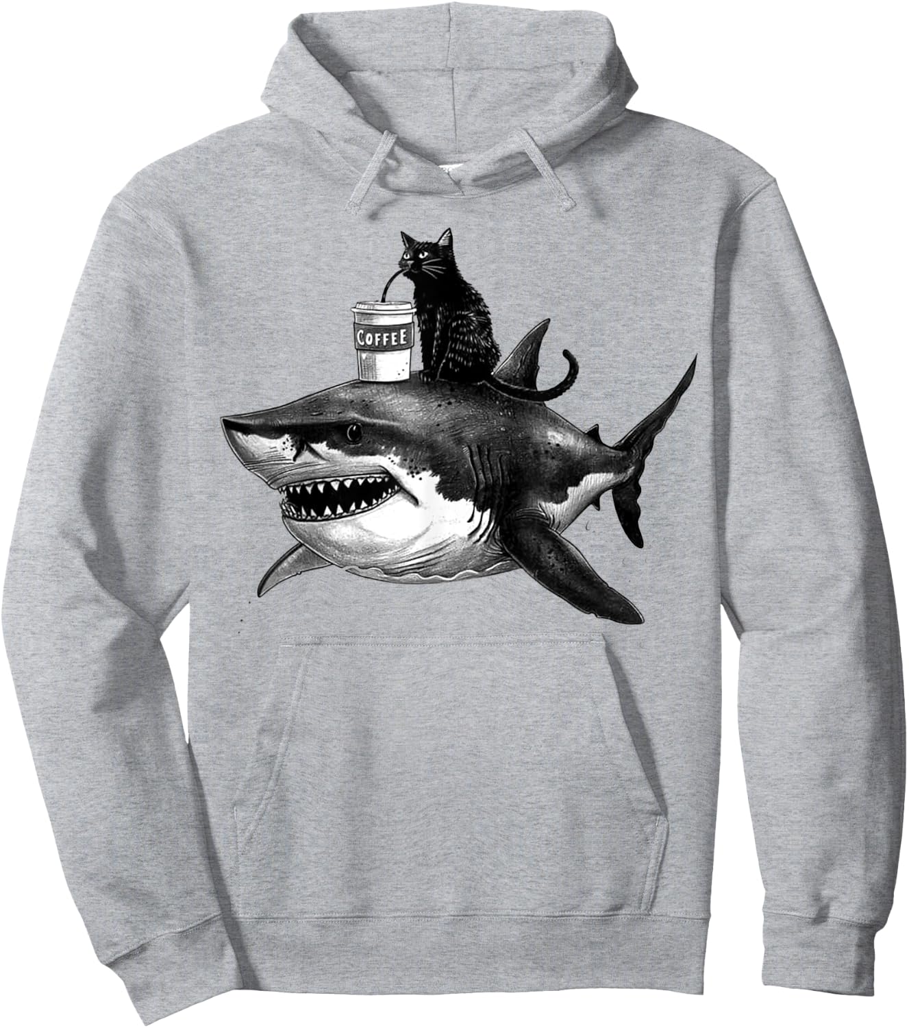 Funny Shark and Cat Art - Black Cat Riding Shark Women Hoodie - Hoodie | Ash