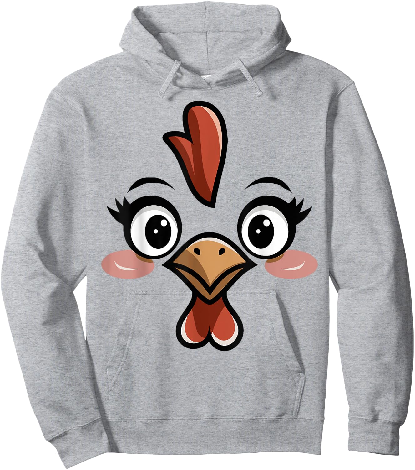 Novelty Last Minute Easy Halloween Party Stuff Halloween Chicken Face Women Kids Blue, White Size Small Classic Fit Round Collar Short Sleeve Cotton 60%, Polyester 40% Hoodie - Hoodie | Ash