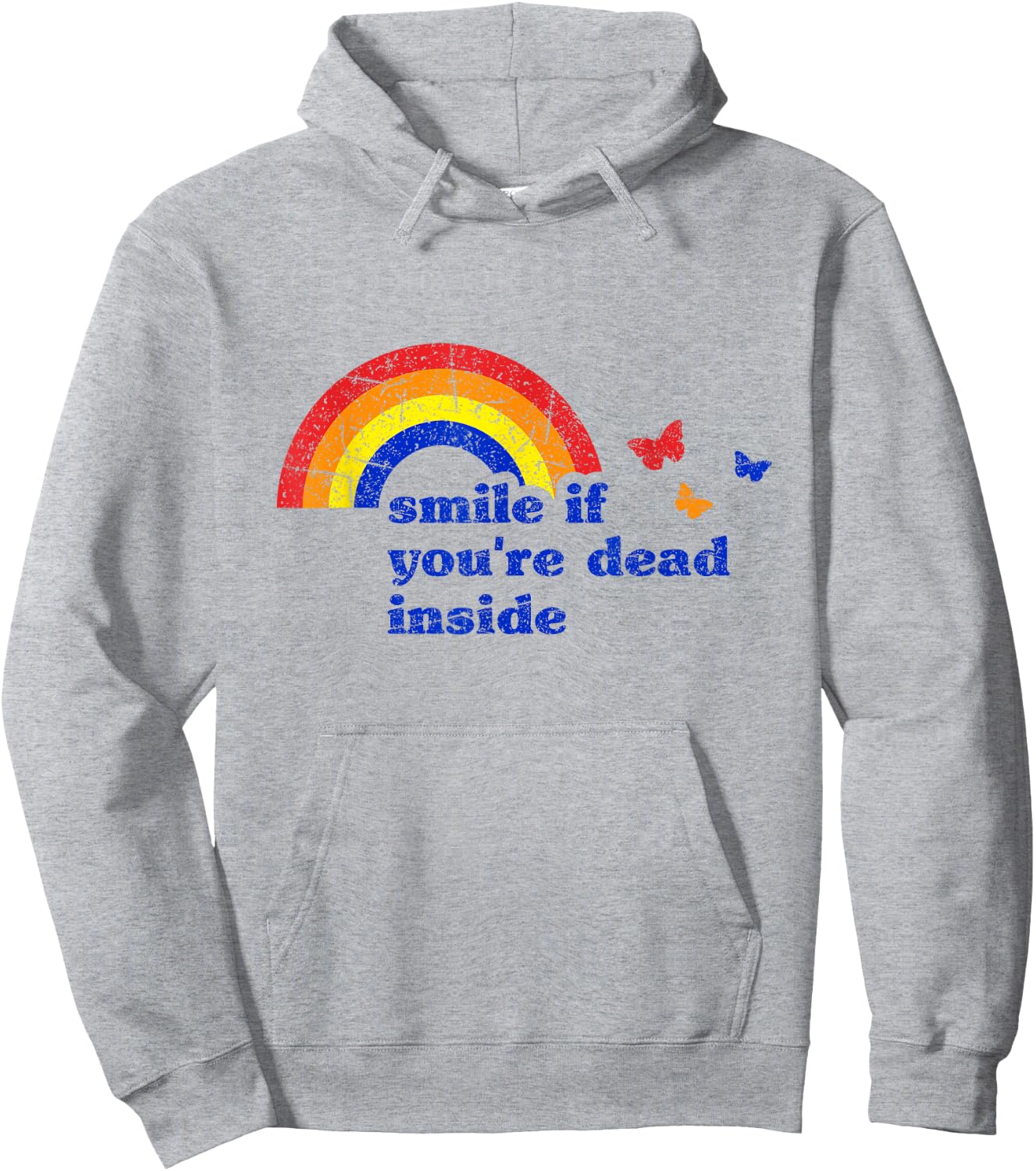 "Smile if You're Dead Inside" Rainbow Vintage Dark Humor Hoodie - Hoodie | Ash