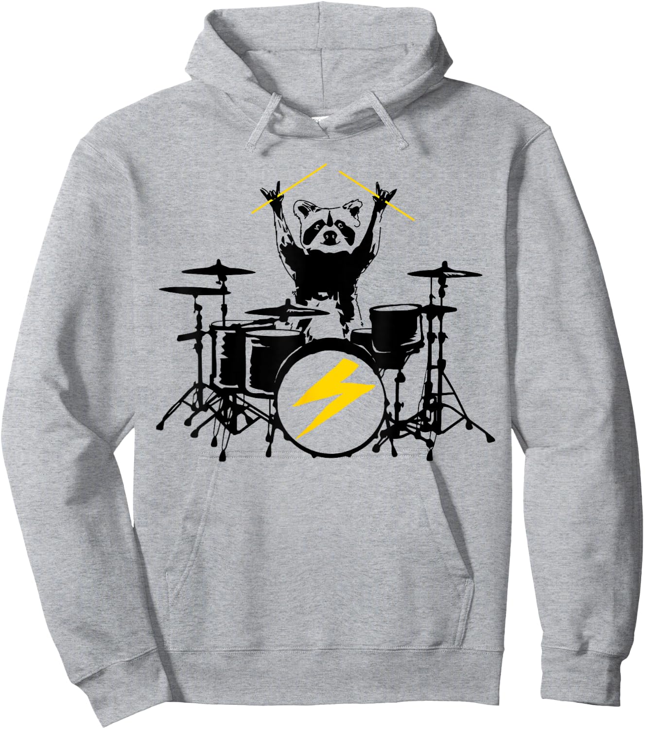 Funny Raccoon Playing Drum Kit Graphic Hoodie - Hoodie | Ash