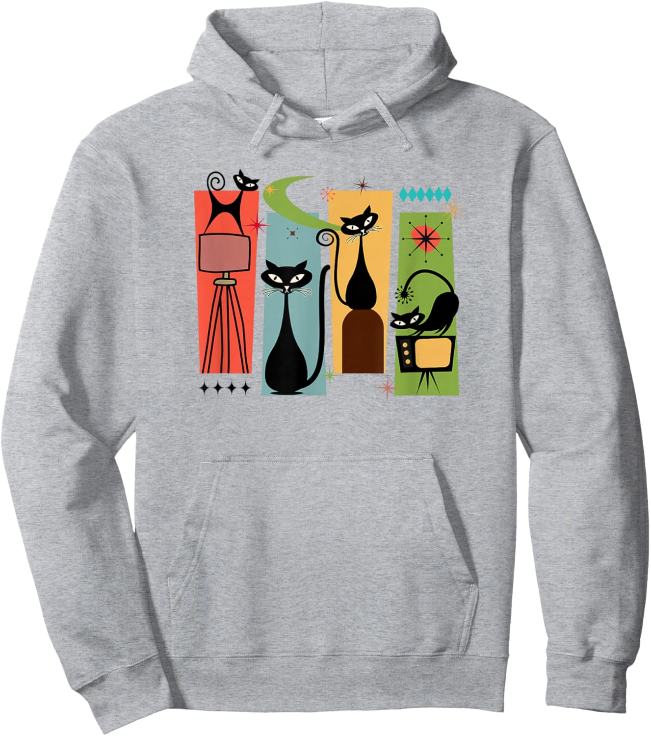 Mid Century Modern Look Cats 50s 60s Atomic Age Space Retro Hoodie - Hoodie | Ash