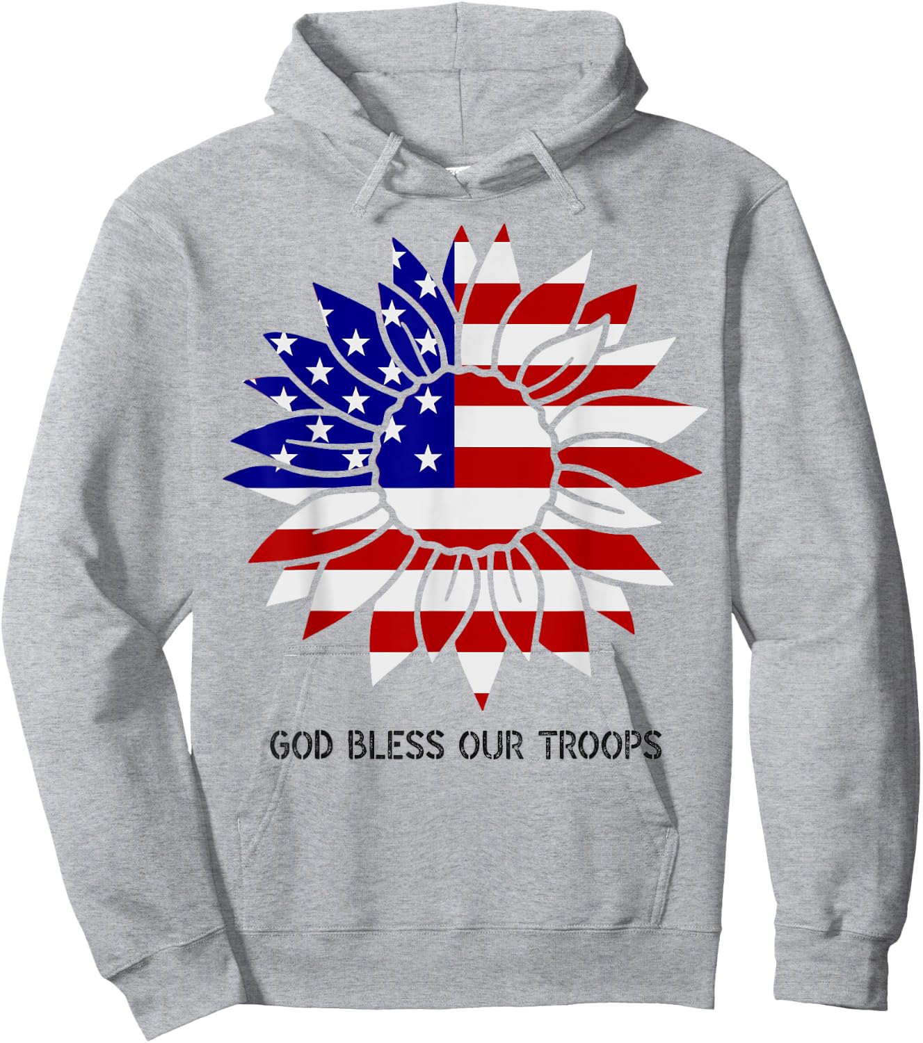 Patriotic US Flag Sunflower God Bless Our Troops Kids Men Hoodie - Hoodie | Ash