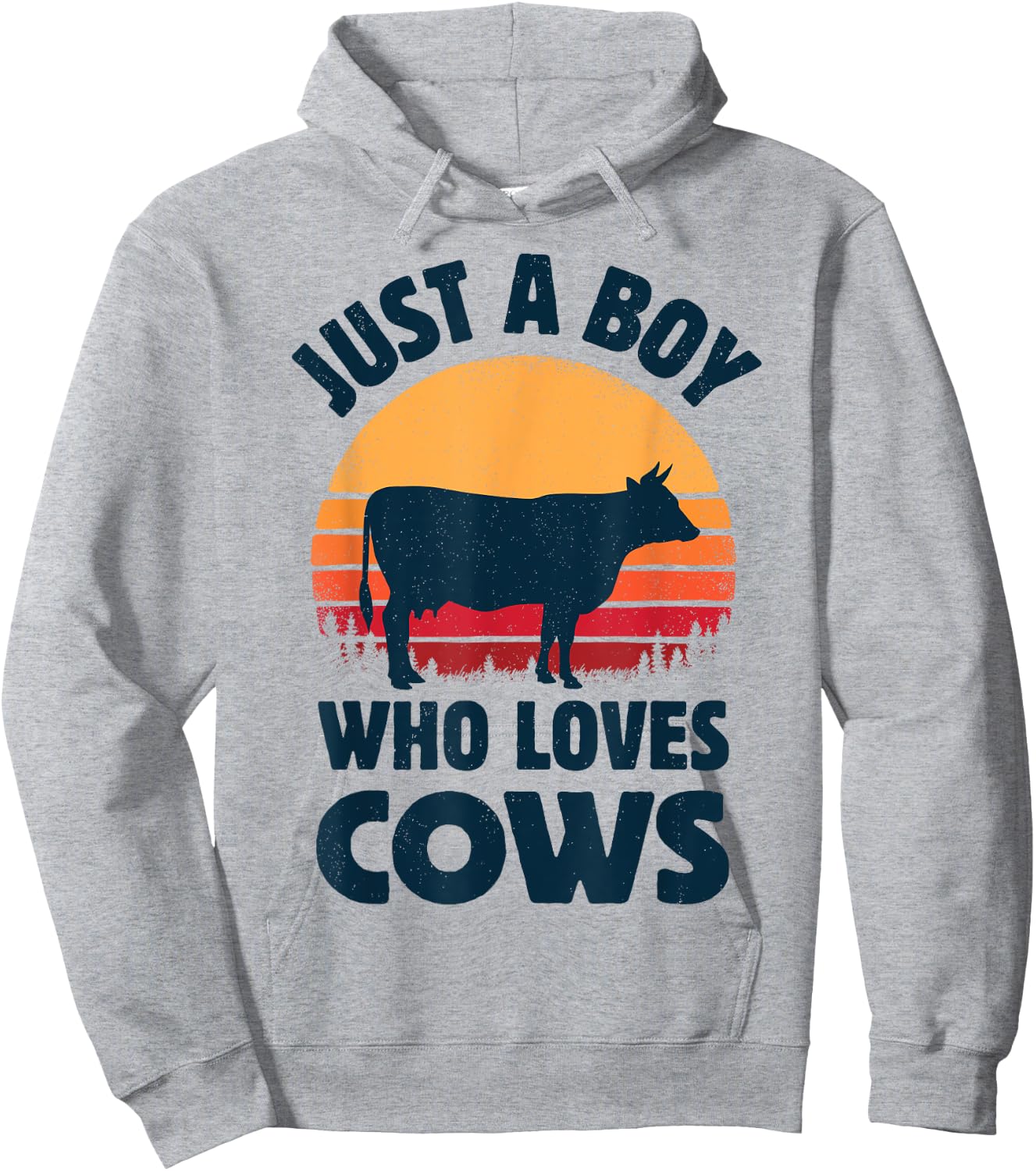 Cow Just A Boy Who Loves Retro Farm Animal Farmer Sunset Hoodie - Hoodie | Ash