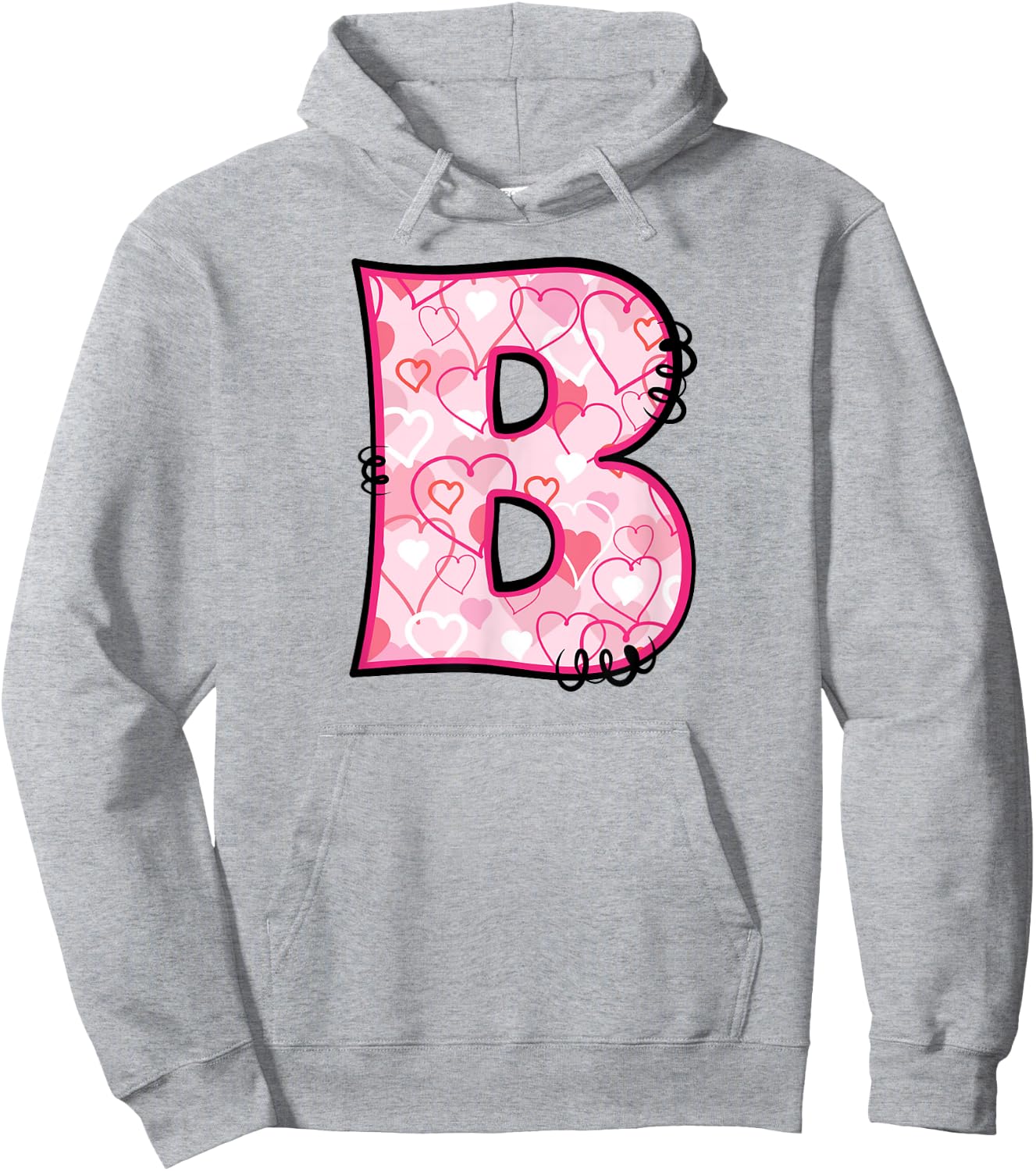 Letter B Pink Initial Monogram Hearts Girly Hoodie - Hoodie | Ash