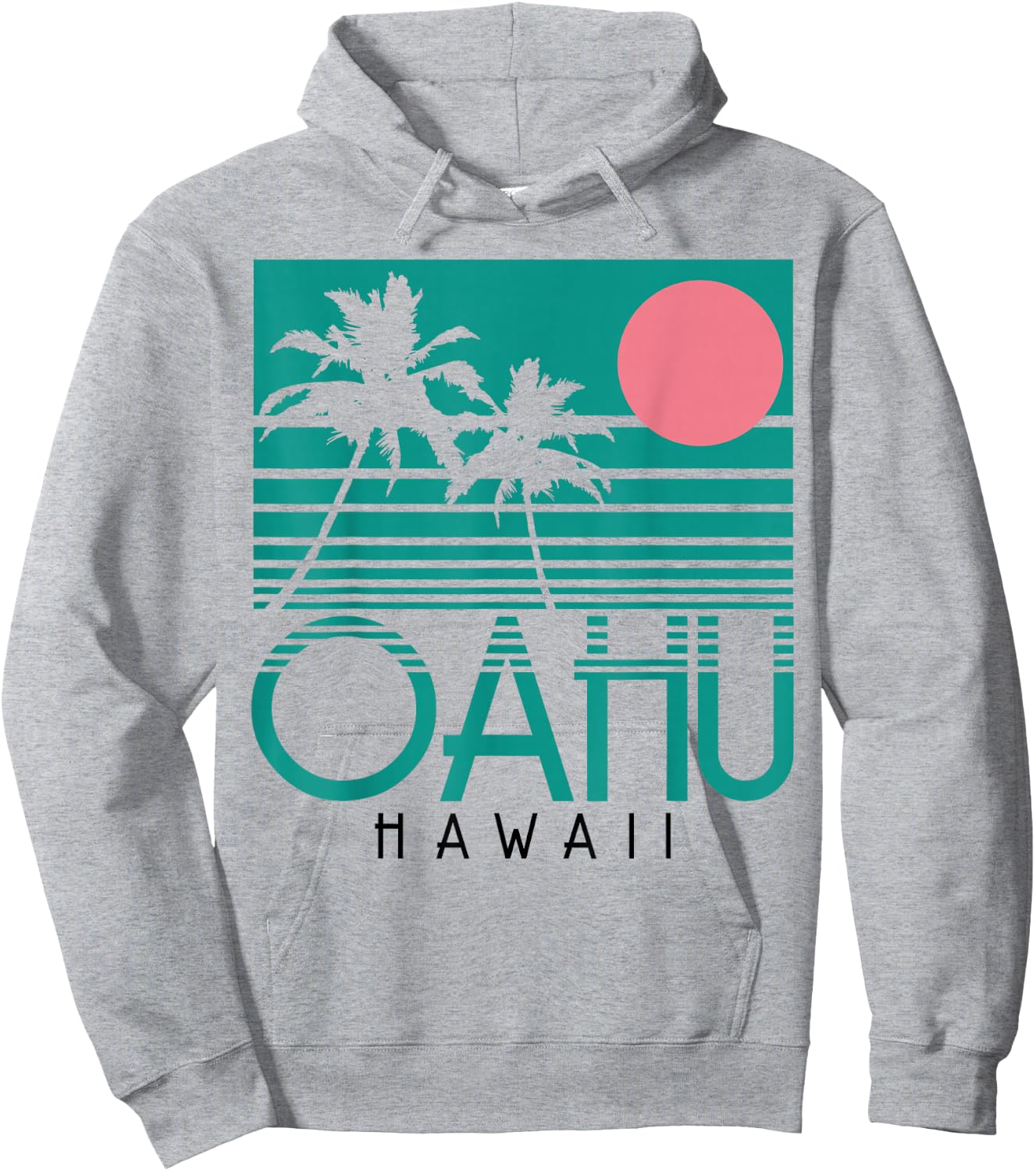Oahu Hawaii Palm Trees Surf Vintage Retro Hawaiian Islands Hoodie - Hoodie | Ash