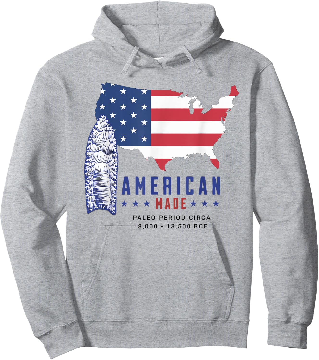 Paleo Spearpoint (Arrowhead) with American Flag Kids Men Hoodie - Hoodie | Ash