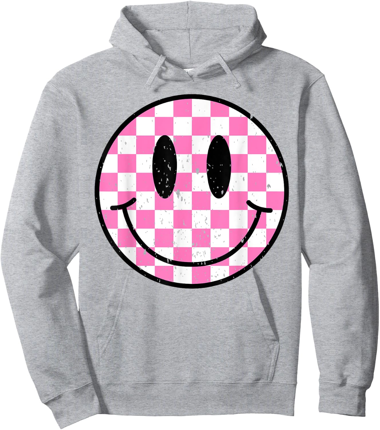 Retro Groovy Checkered Pattern Smile Face Trendy Kids Hoodie - Hoodie | Ash
