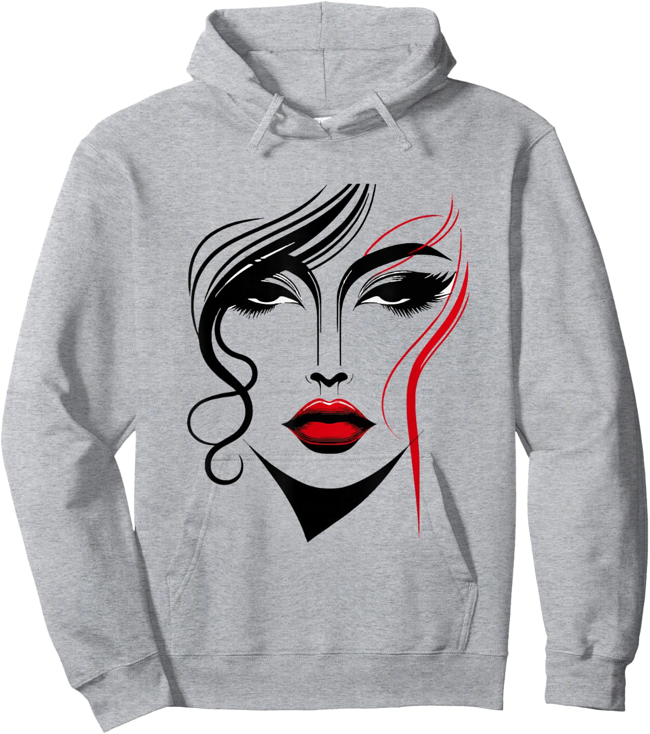 Abstract Female Face With Red Lipstick Abstract Art Piece Hoodie - Hoodie | Ash