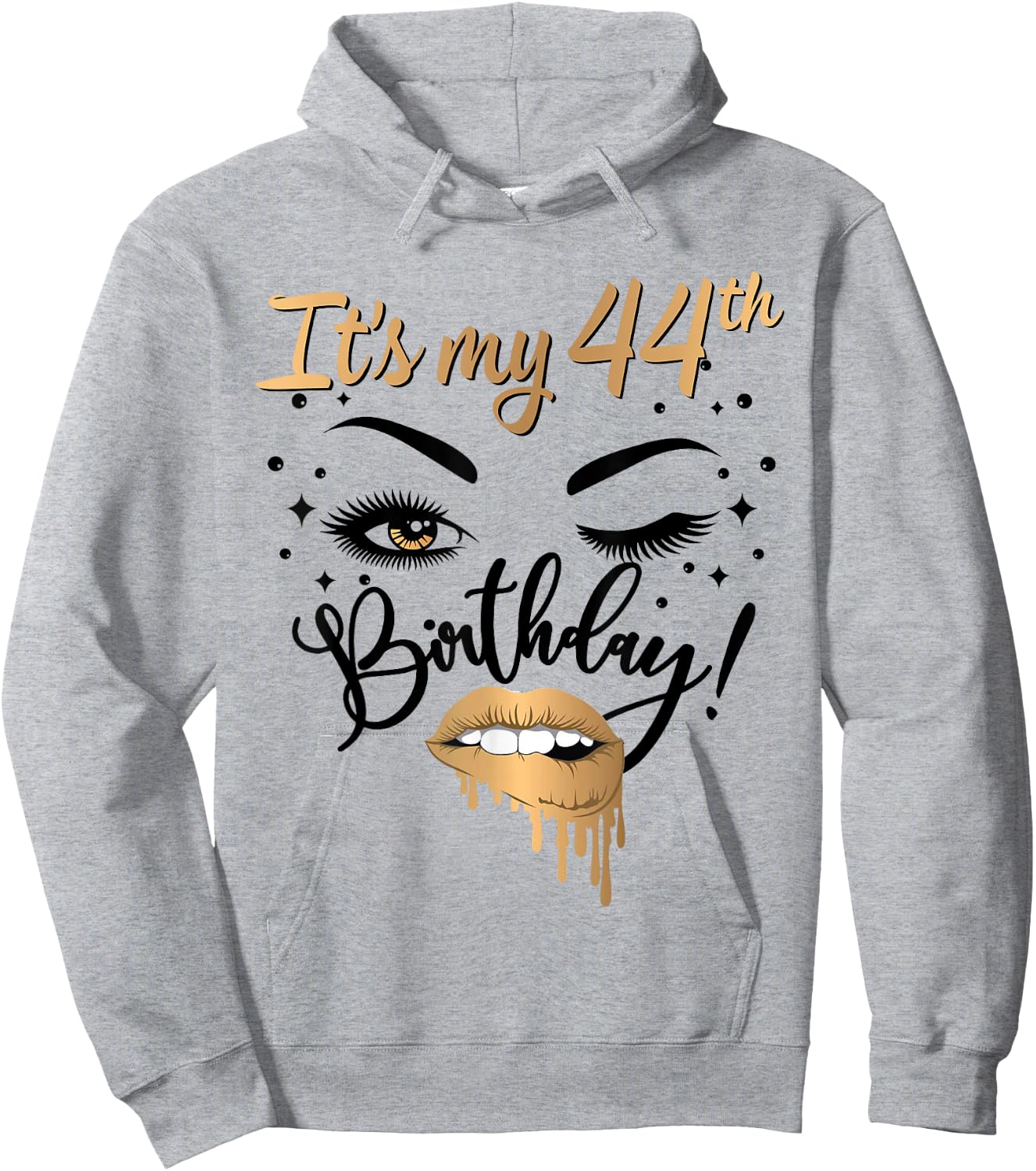 It's My 44th Birthday Queen 44 Years Old Eye Lash Lips Kiss Hoodie - Hoodie | Ash