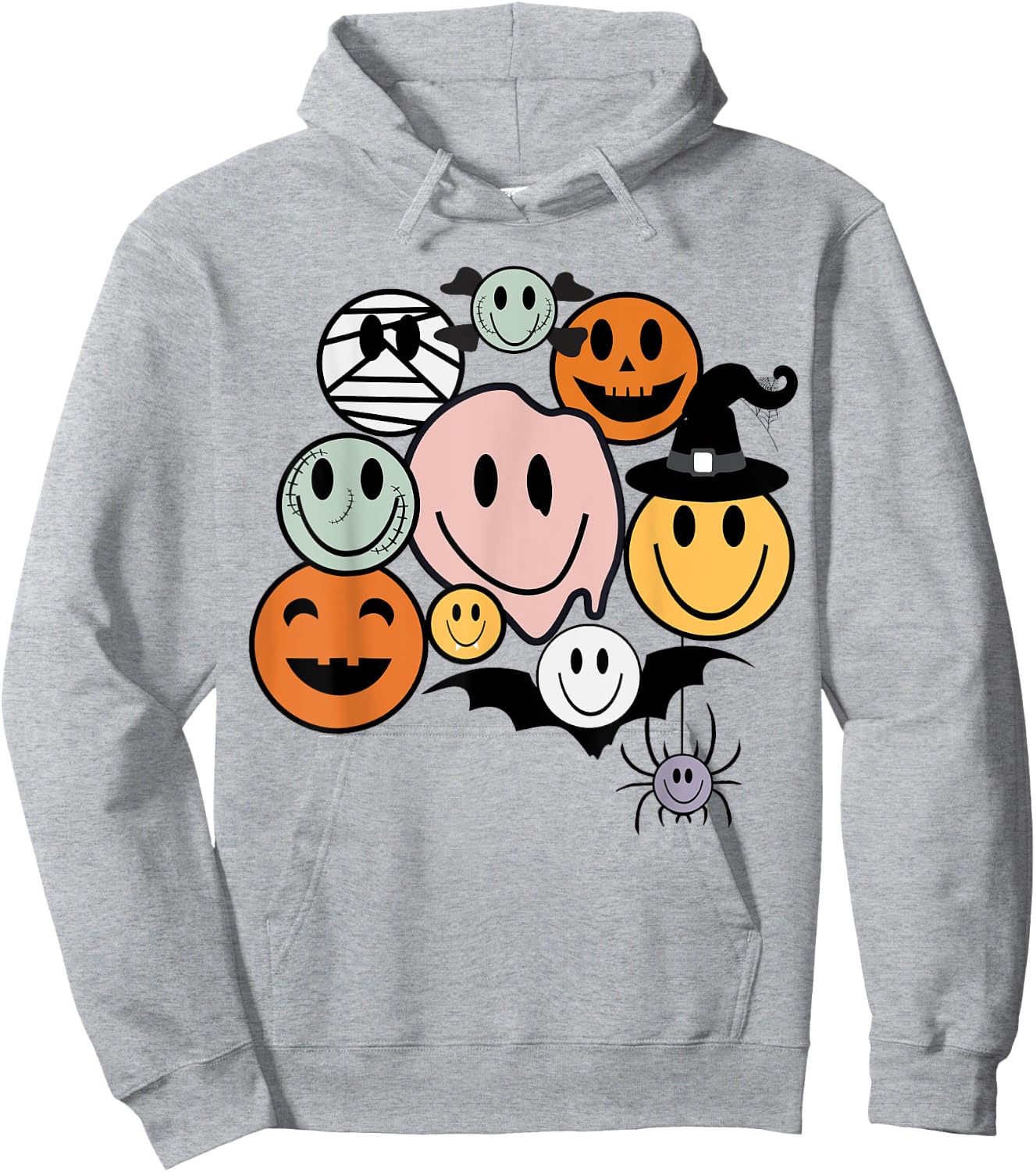 Funny Retro Halloween Smile Face Spooky Men Women Boy Girl Hoodie - Hoodie | Ash